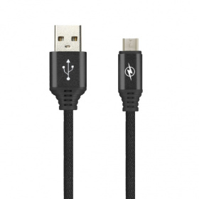 Дата-кабель Smartbuy MicroUSB TWILL с мет. наконеч, 2 А, 1 м  iK-12MTW black
