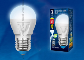 Лампа LED Яркая, LED-G45 7W/NW/E27/FR PLP01WH, 4000K, Uniel