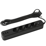 Сетевой фильтр ЭРА USF-4es-1,5m-3xUSBA-B с базовой защитой с заземлением с выключателем 4 розетки+3x