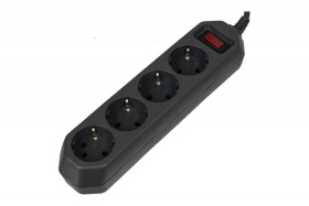 Perfeo сет. фильтр "POWER STREAM", 2500W,  3,0м, 4 розетки, черный.