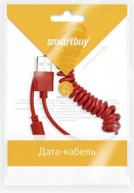 Дата-кабель Smartbuy USB- micro USB.спиральный дл.1.0м, красный iK-12sp