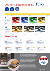 Лента светодиодная 320SMD(2110) 8Вт/м 24V 5000*8*1.8мм IP20, красный, LS530 FERON 5м