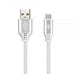 Дата-кабель Smartbuy MicroUSB TWILL с мет. након2 А, 1 м iK-12MTW white