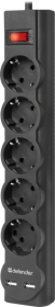 Сетевой фильтр DFS 751 1,8 м, 5 розеток, 2xUSB, 2.1A DEFENDER