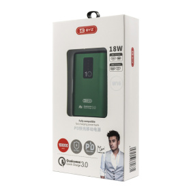 Портативное ЗУ BYZ Power Bank W16 10000 mAh, быстр.зарядка PD и QC3.0 18W, зеленый