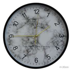 Часы настенные 30 см черные, мрамор светлый / 530-4