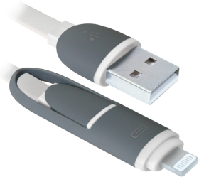 USB кабель USB10-03BP белый, MicroUSB + Lightning,1м DEFENDER