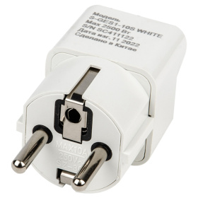 Переходник сетевой S-GES1-10S WHITE , 10А, 2500Вт, с зазем. Белый. ТМ Uniel