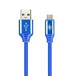 Дата-кабель Smartbuy MicroUSB TWILL с мет. након 2 А, 1 м iK-12MTW blue