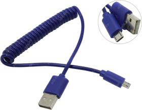 Дата-кабель Smartbuy USB- micro USB.спиральный дл.1.0м, синий iK-12sp