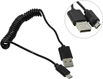 Дата-кабель Smartbuy USB- micro USB.спиральный дл.1.0м, черный iK-12sp