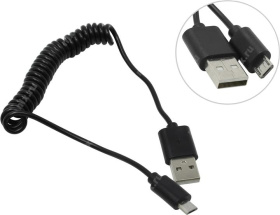 Дата-кабель Smartbuy USB- micro USB.спиральный дл.1.0м, черный iK-12sp