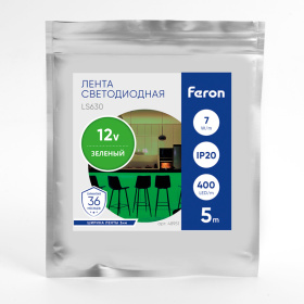 Лента светодиодная 400SMD(2110)/ 7Вт/м 12V 5000*3*1.8мм зеленый, IP20, 5m, LS630 FERON
