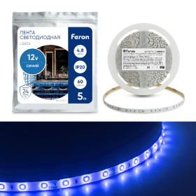 Лента светодиодная, 60SMD(2835)/m 4.8W/m 12V 5m синий , LS603  FERON